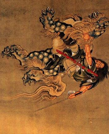 Illustration japonaise le Shishi, lion 👹 Nuevo Mundo studio de tatouage japonais à Strasbourg