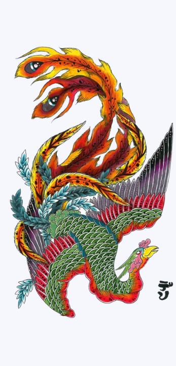 Illustration japonaise le phoenix Ho-o 👹 Nuevo Mundo studio de tatouage japonais à Strasbourg